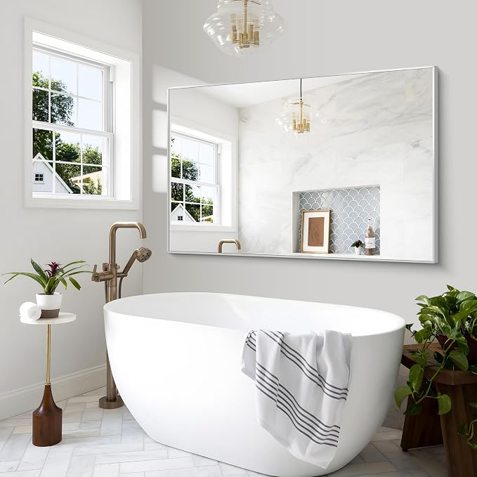 BONEWEI Silver Bathroom Mirror, 60x40 inch Wall Mirror - Image 4