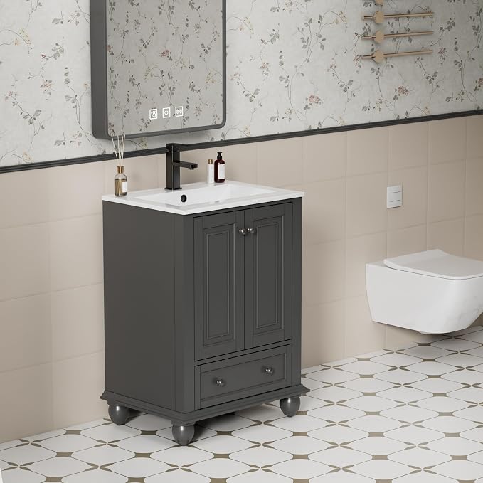 eclife 24" Bathroom Vanity Sink Combo Vintage Style - Image 2