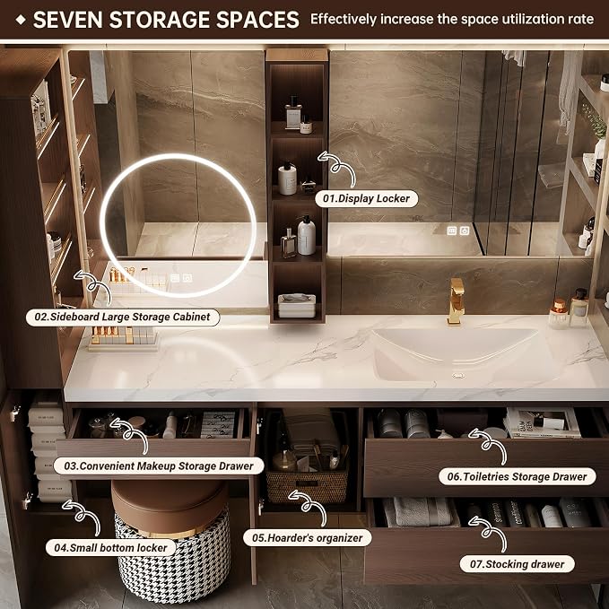 Floating Bathroom Vanity with Makeup Table, Single Sink Bathroom Vanity - Image 3