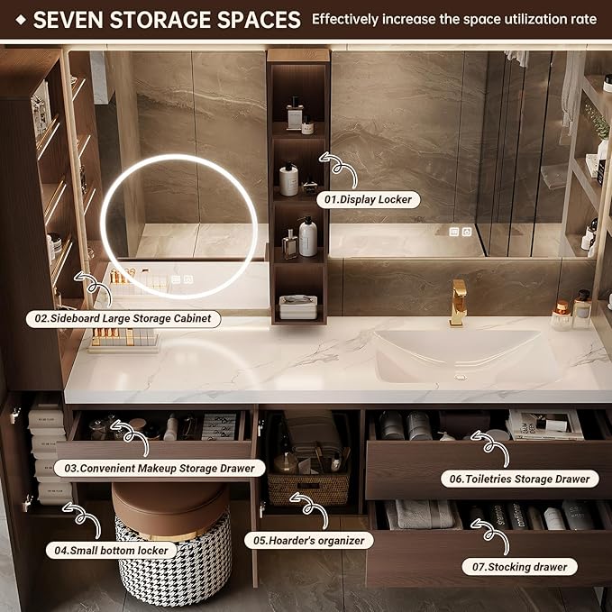 Floating Bathroom Vanity with Makeup Table, Single Sink Bathroom Vanity - Image 3