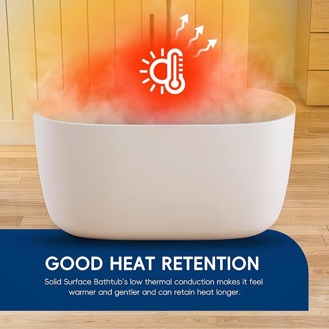 47" Stone Resin Freestanding Bathtub, Oval Solid Surface Bathroom Freestanding - Image 3