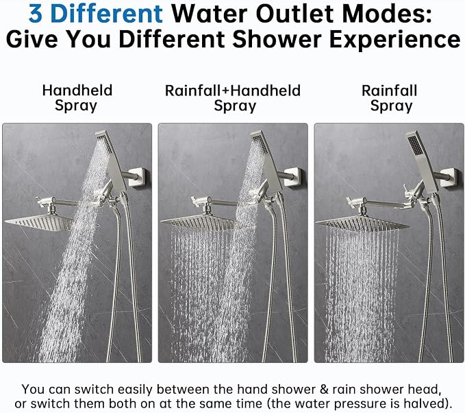 G-Promise All Metal 10" Dual Square Shower Head Combo | Rain Shower Head | - Image 8