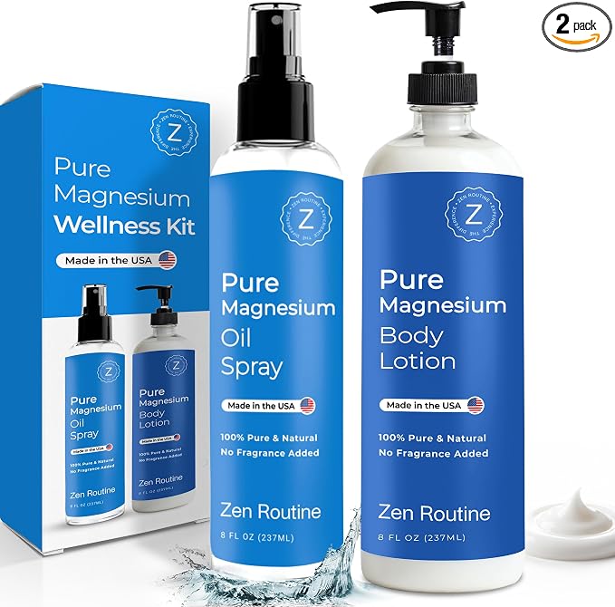 Magnesium Lotion + Magnesium Oil Spray Set | Pure Topical Magnesium by ZenRoutine