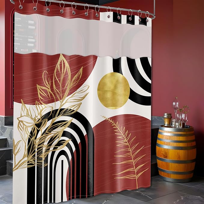 Black and Red Boho See Through Mesh Top Shower Curtain - Image 3
