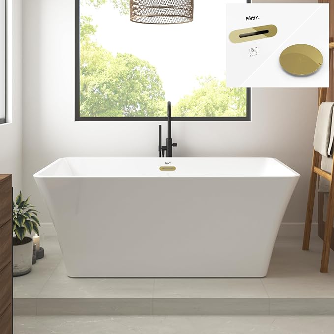 FerdY Sentosa 59" Acrylic Freestanding Bathtub, Contemporary Design Soaking Tub by FerdY