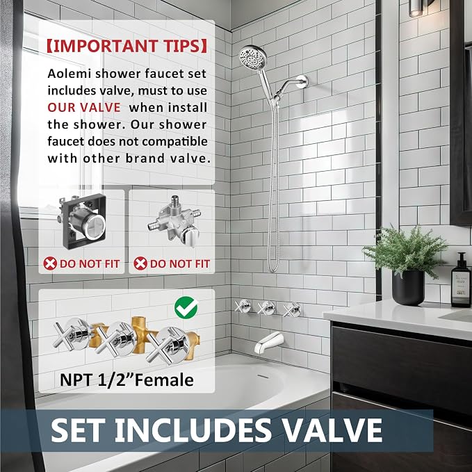 Aolemi 3 Handles Tub Shower Faucet Set - Image 2