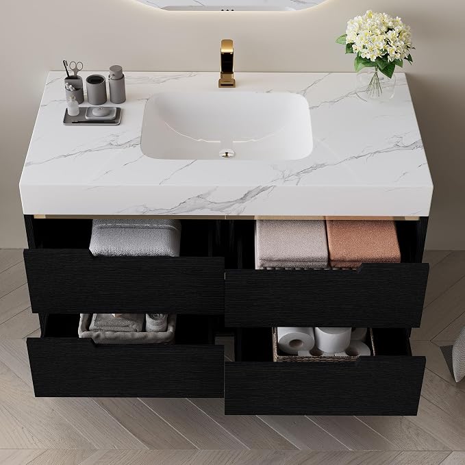 35.4" Bathroom Vanity with Sink Combo Set, Solid Wood Frame Bathroom Storage - Image 4
