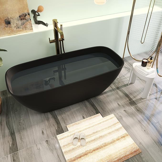 67" Premium Solid Surface Freestanding Bathtub, Upgraded Oval Stone Resin - Image 2