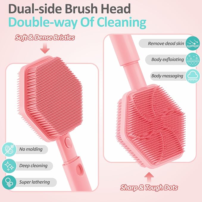 Silicone Back Scrubber for Shower, 3-Length Back Brush Bath Brush - Image 4