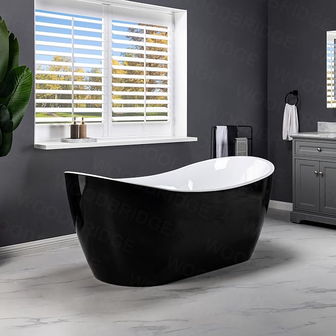 WOODBRIDGE 71" Acrylic Freestanding Bathtub Contemporary Soaking Black Tub - Image 4