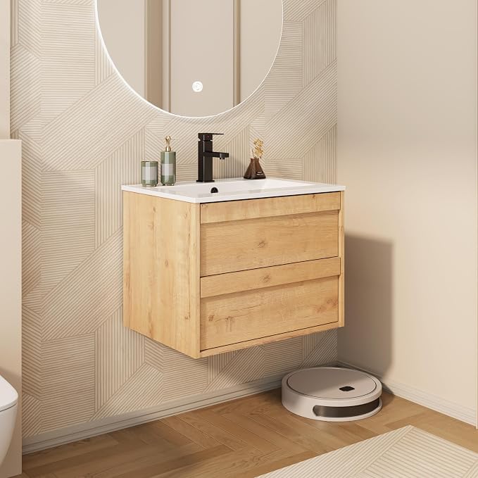 eclife 24" Floating Bathroom Vanity Sink Combo, Wall Mounted Modern Minimalist - Image 2