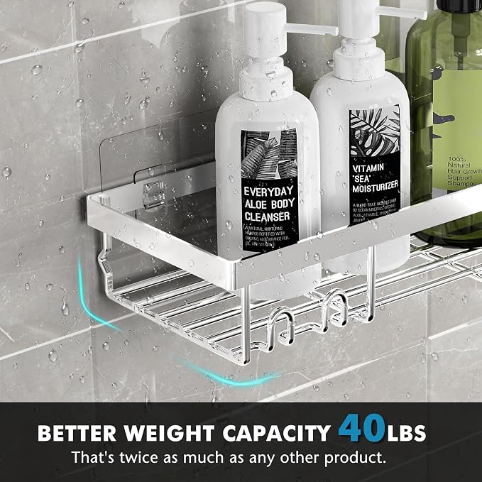 Moforoco Shower Caddy Shelf Organizer Rack, Self Adhesive Black Bathroom - Image 3