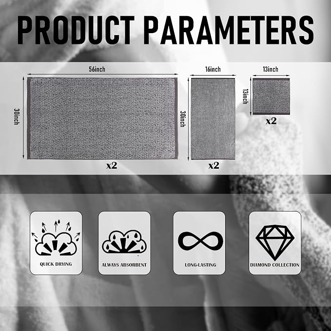 Everplush Diamond Jacquard 6 Pieces Bath Towel Set, Luxury Super Soft Oversized - Image 3
