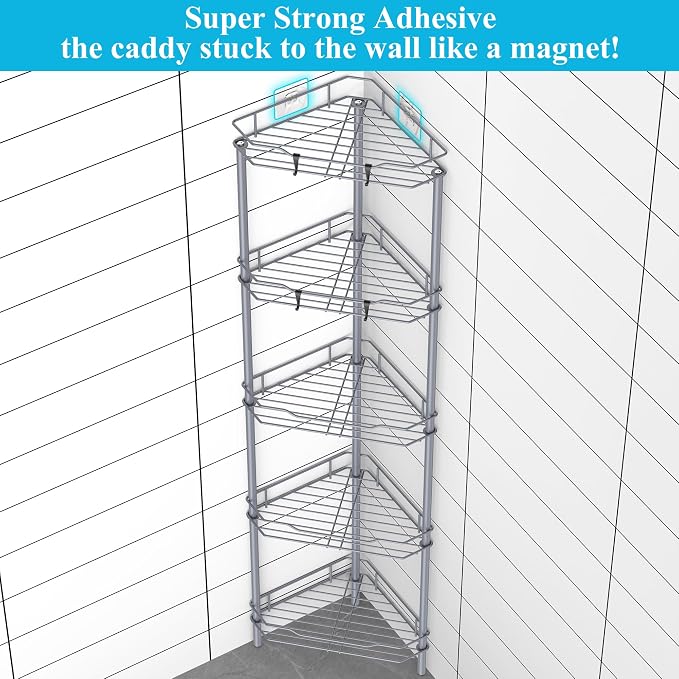5 Tier Floor Standing Corner Shower Caddy Organizer Shelf - Image 2