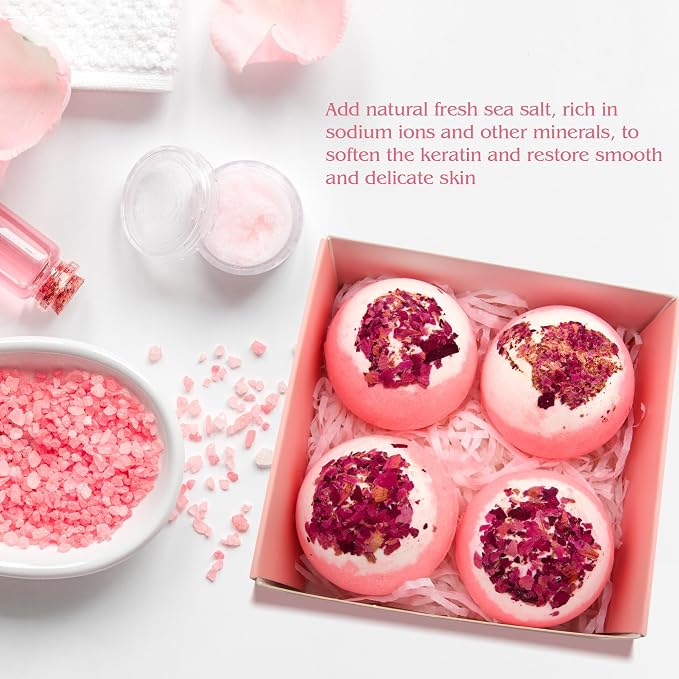 Dried Flower Bath Bombs Salt Balls, Rose Extract Essential Oils, Moisturizing - Image 5
