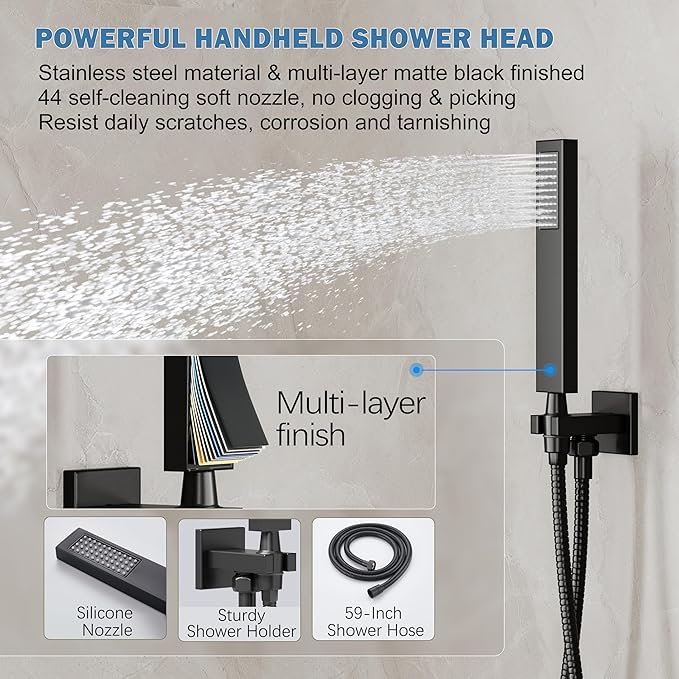 Shower System, Wall Mounted High-Pressure Showerhead Combo Set Included Valve - Image 4