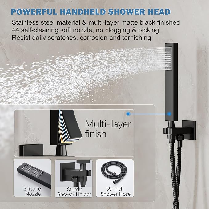 Black Shower System, Shower Faucet Set - Image 4