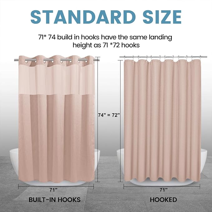 Blush Pink No Hook Shower Curtain - Image 7