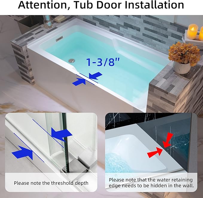 WOODBRIDGE 54" Acrylic Rectangular Alcove Soaking Bathtub in White - Image 3