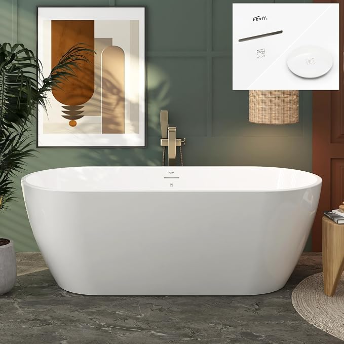FerdY 67" Bali Elite Acrylic Freestanding Bathtub, Gracefully Shaped by FerdY