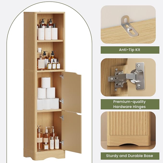 67" Tall Bathroom Organizer and Storage, Narrow Storage Cabinet - Image 4