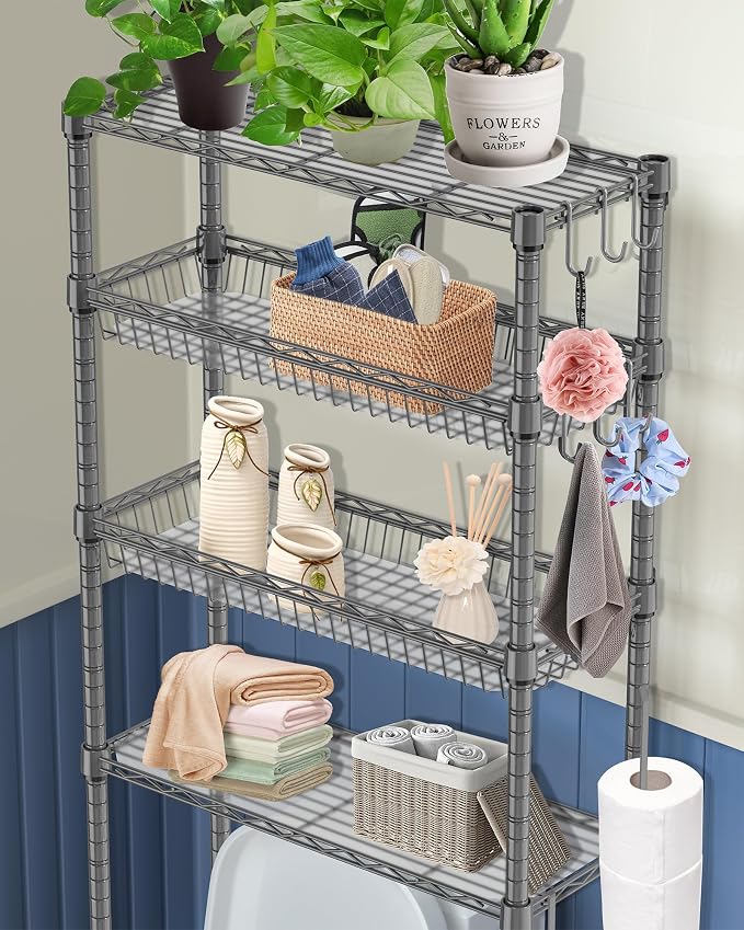 Over The Toilet Storage, 4-Tier Over Toilet Shelf Organizer Metal Storage Rack - Image 5