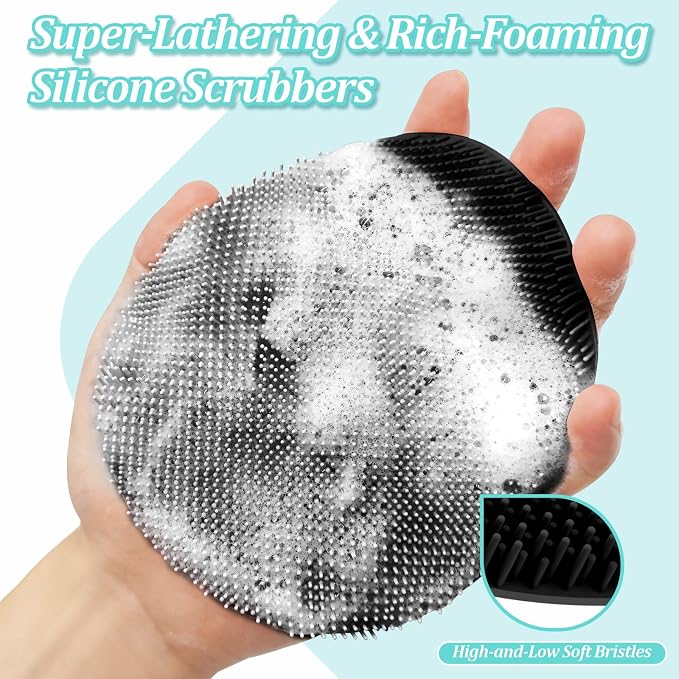 Silicone Back/Face Scrubber & Bath Glove Set 3PCS, Extendable Back Scrubber - Image 6