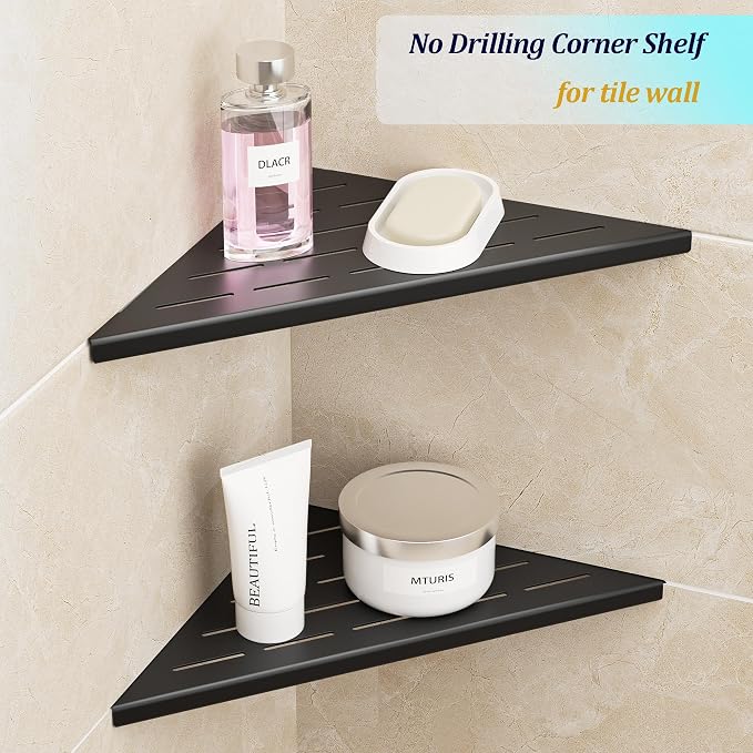 Neodrain 10 in Matte Black Corner Wall Shelf Set of 2, Floating Corner Shelves - Image 6