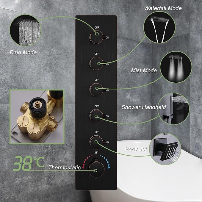 Thermostatic Shower System Oil Rubbed Bronze Rain Shower System - Image 4