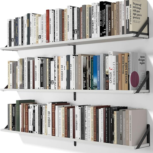 Heimlove 48 Inch Large Wall Bookshelves Set of 3, Wall Mounted Bookshelves by Heimlove