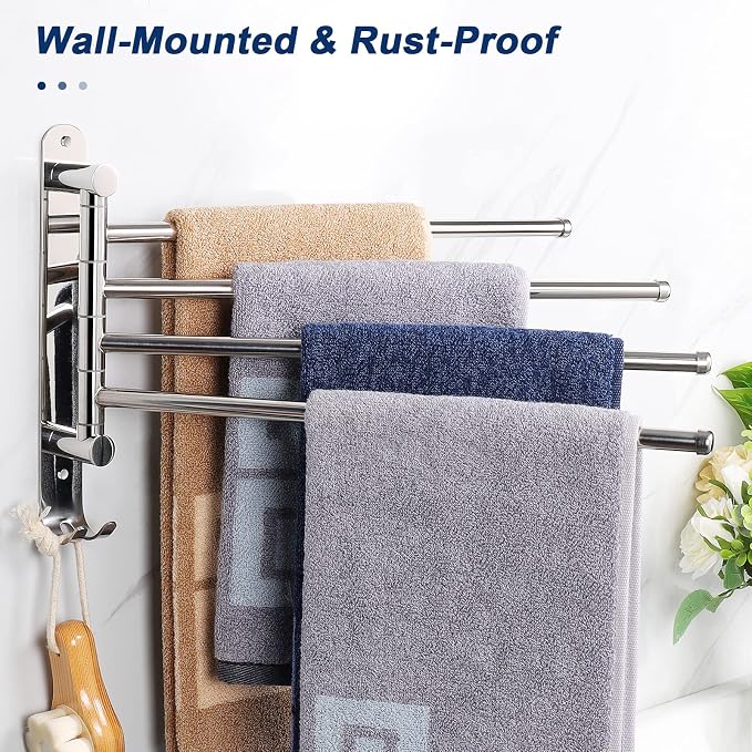 NearMoon Swivel Towel Rack, 13.8" Thicken 304 Stainless Steel 4-Arm Towel Bar - Image 4