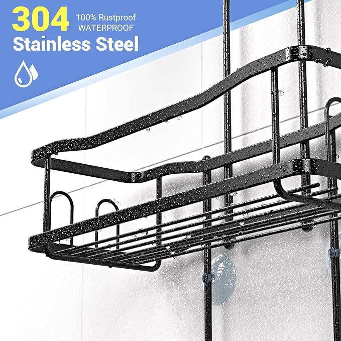 Hanging Shower Caddy Bathroom Organizer: Rustproof Shower Shelf Racks Over - Image 3