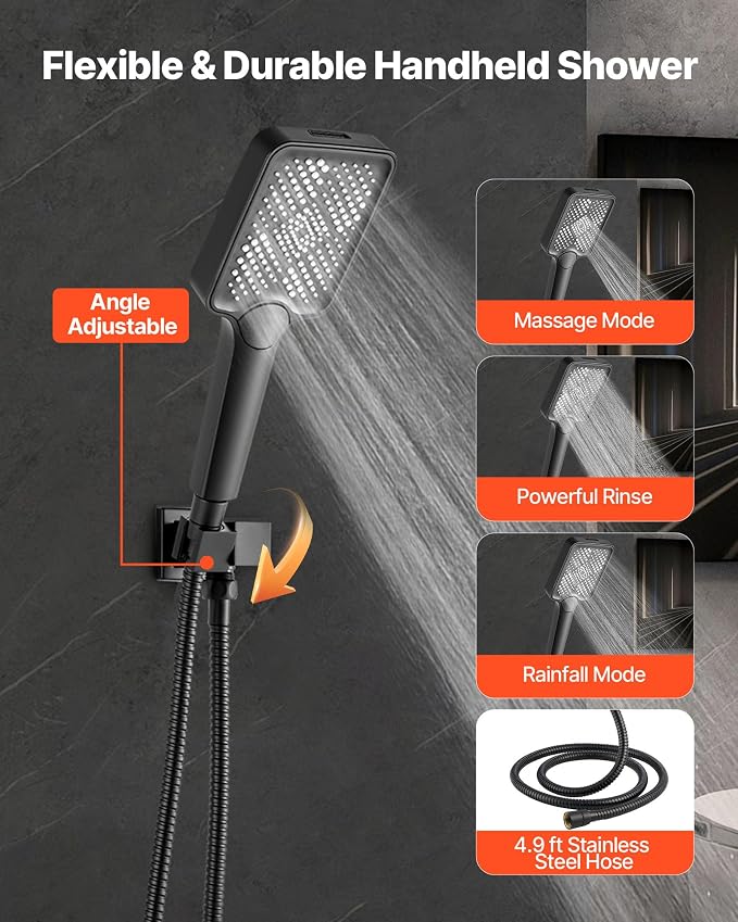 VEVOR Shower Faucet Set, 12 Inch Ceiling Mount Rainfall Shower System - Image 4