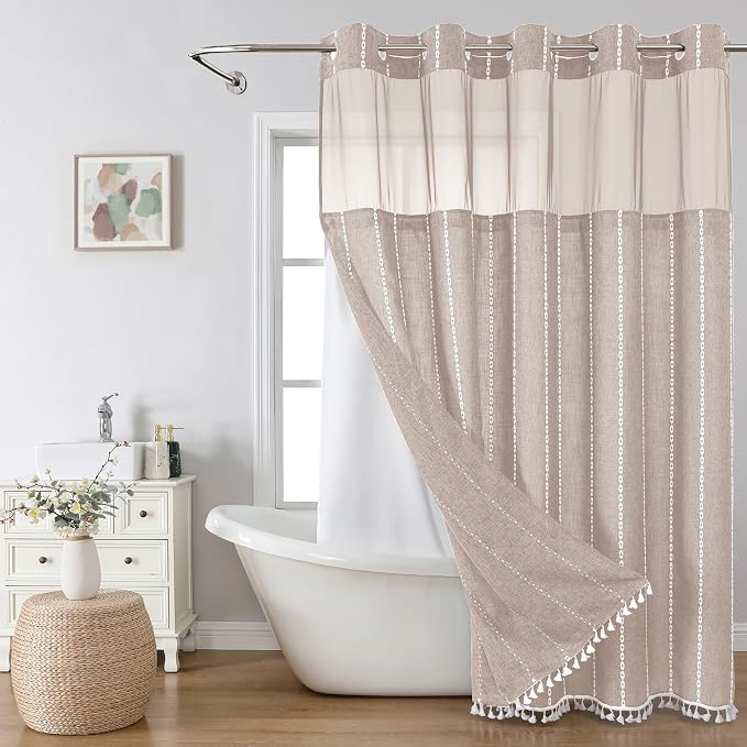 No Hook Long Shower Curtain Set by EACHOPE