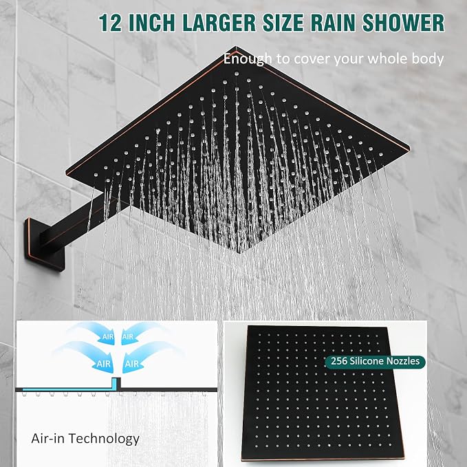 Hoimpro Shower System with Adjustable Slide Bar, 12 Inch Square Rain Shower - Image 8