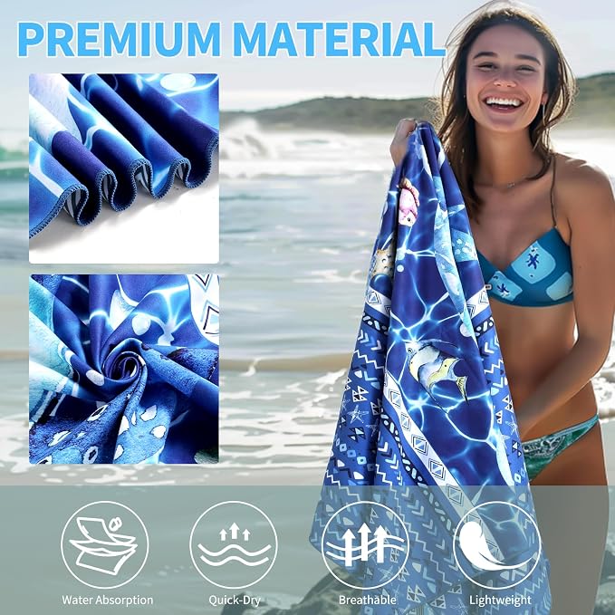 2 Pack Microfiber Beach Towel, Sand-Free Quick Drying Camping Super Absorbent - Image 6