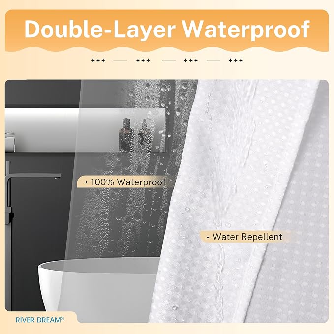 River Dream Extra Long Waffle 3 in 1 Shower Curtain Set, Waterproof - Image 5