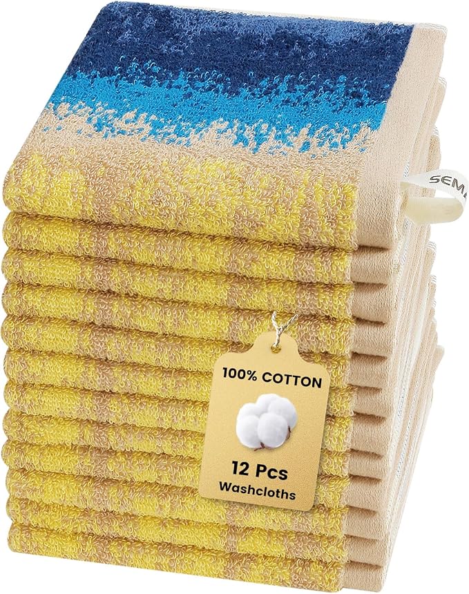 SEMAXE 100% Cotton Washcloths 12-Pack, 13 × 13 Inch Soft Luxury Face Towels – by SEMAXE
