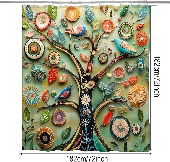 Bohemian Shower Curtain, Boho Floral Print Water Repellent Polyester Fabric - Image 3