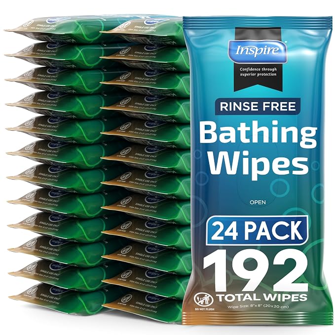 Body Wipes for adults bathing no rinse | Adult Wash Cloths Extra Large by Inspire