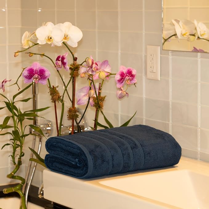 Mosobam Luxury Turkish Towels Bath Sheets 35X70 Navy Blue 700 GSM Bamboo - Image 2