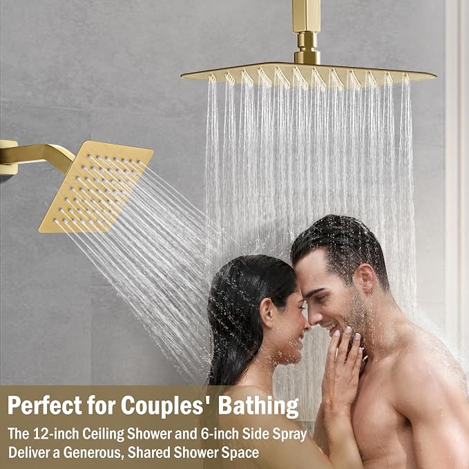 12 Inch Rain Shower System, Brushed Gold Shower Faucet Set - Image 3