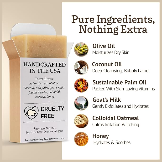 Southern Natural Oatmeal Soap Bar Unscented Goat Milk Soap Bars - Image 3