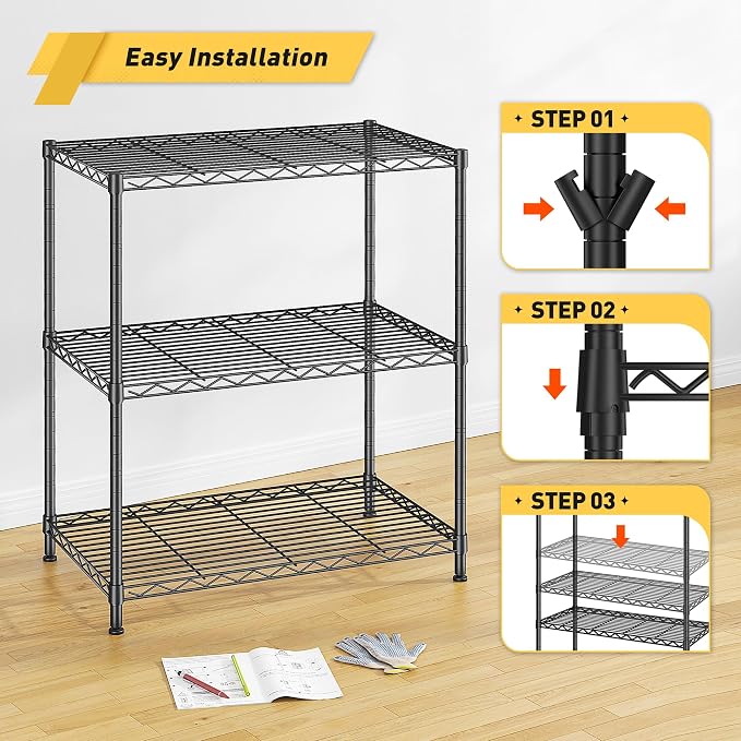 3 Tier Storage Shelves Metal Shelving Unit, Adjustable Wire Rack Pantry Kitchen - Image 5
