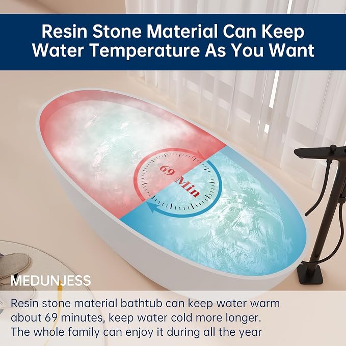 65'' Freestanding Bathtub Resin Stone Soaking Freestanding Tubs Matte Solid - Image 7