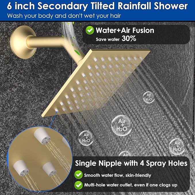 ENGA Shower Faucet Set, Dual Head Shower System 10" & 6" Square Rain Shower - Image 3