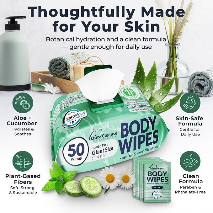Body Wipes for Women, Extra Moist No Rinse Bathing Sheets – 200 XL Shower - Image 4