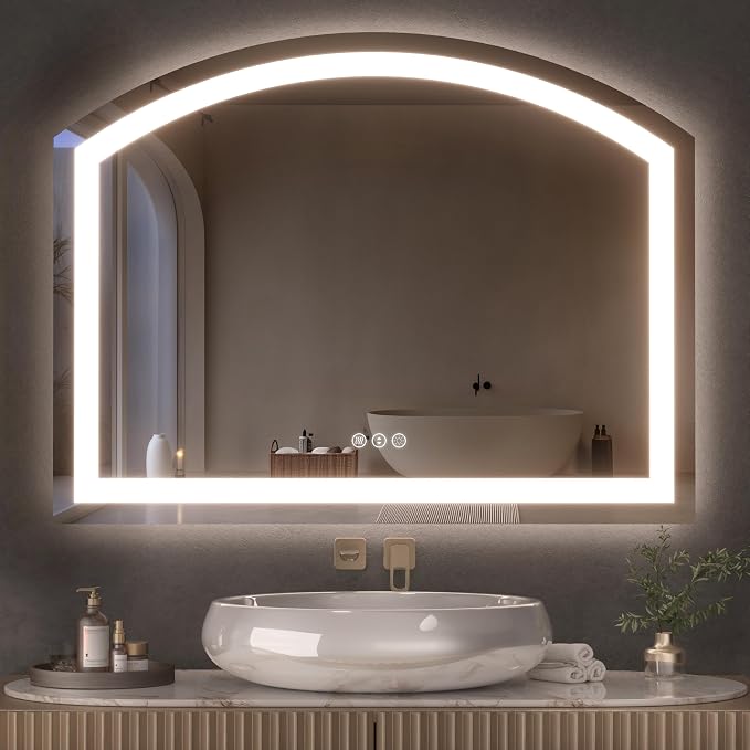 Hasipu 36" x 28" Arch LED Bathroom Mirror, Frontlit Wall-Mounted Vanity Mirror by Whatssuitableisthebest