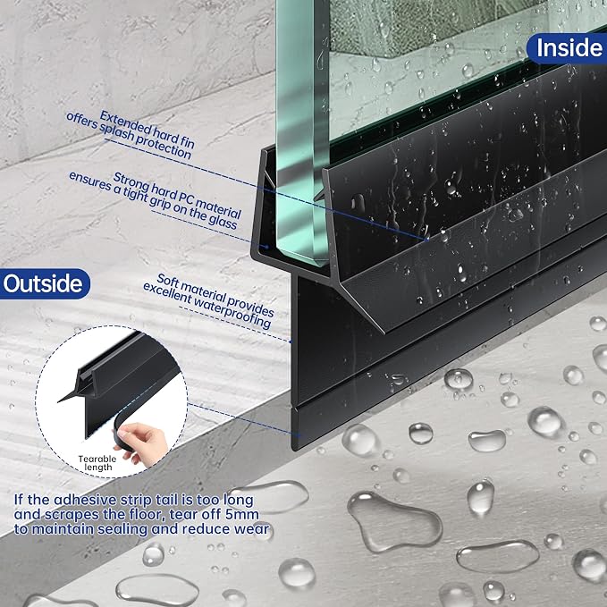 2-Pack Frameless Shower Door Bottom Seal Clear Glass Seal Strip Shower Door - Image 3