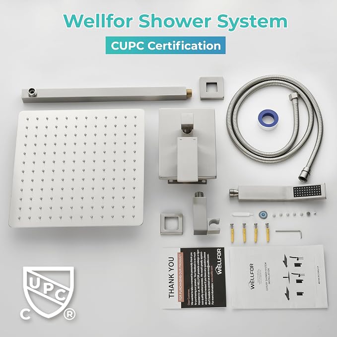 WELLFOR 12-In Wall Mounted Rain Shower Faucet - Image 9